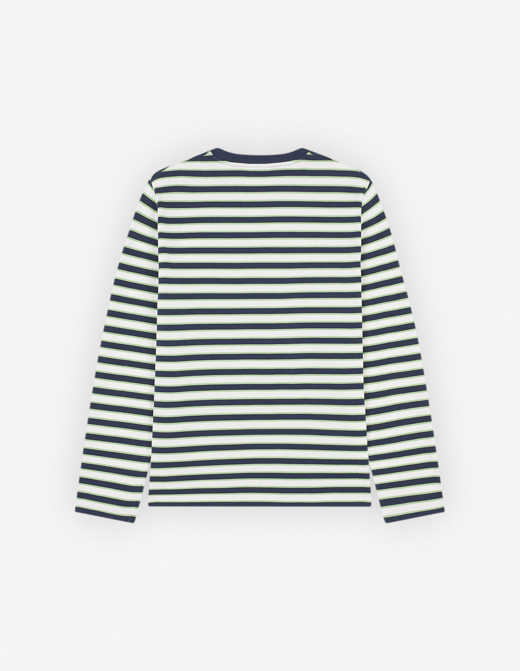 "Cafe Kitsune" Printed Long Sleeves Striped Regular T-Shirt - Navy/White/Matcha Stripes - Homme