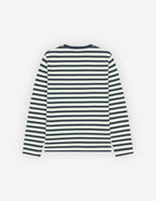 "Cafe Kitsune" Printed Long Sleeves Striped Regular T-Shirt - Navy/White/Matcha Stripes - Homme
