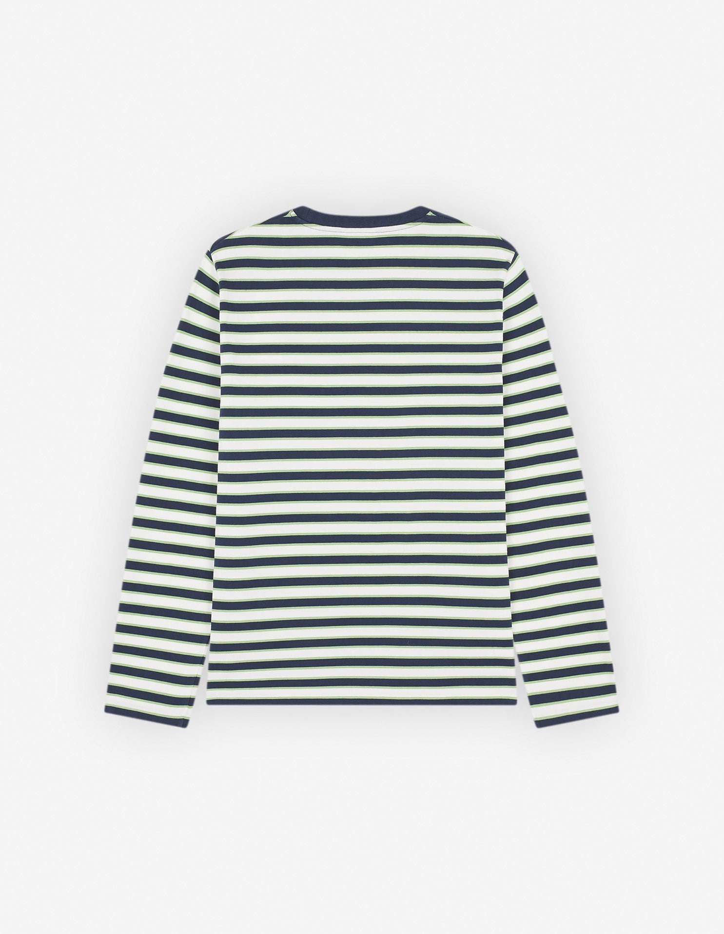 "Cafe Kitsune" Printed Long Sleeves Striped Regular T-Shirt - Navy/White/Matcha Stripes - Homme