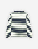 "Cafe Kitsune" Printed Long Sleeves Striped Regular T-Shirt - Navy/White/Matcha Stripes - Homme