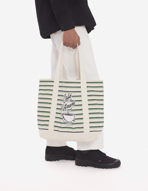 Tote Bag À Rayures Café Kitsuné - Matcha/Blanc/Marine