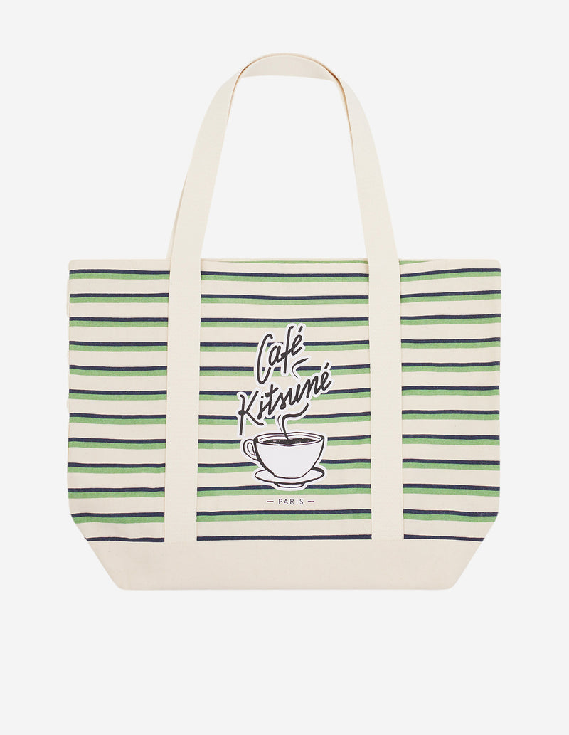 Tote Bag À Rayures Café Kitsuné - Matcha/Blanc/Marine