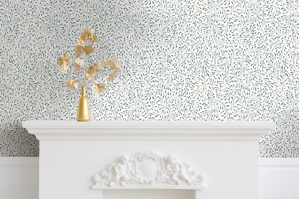 Spring Wallpaper - White Gold / Blue Background