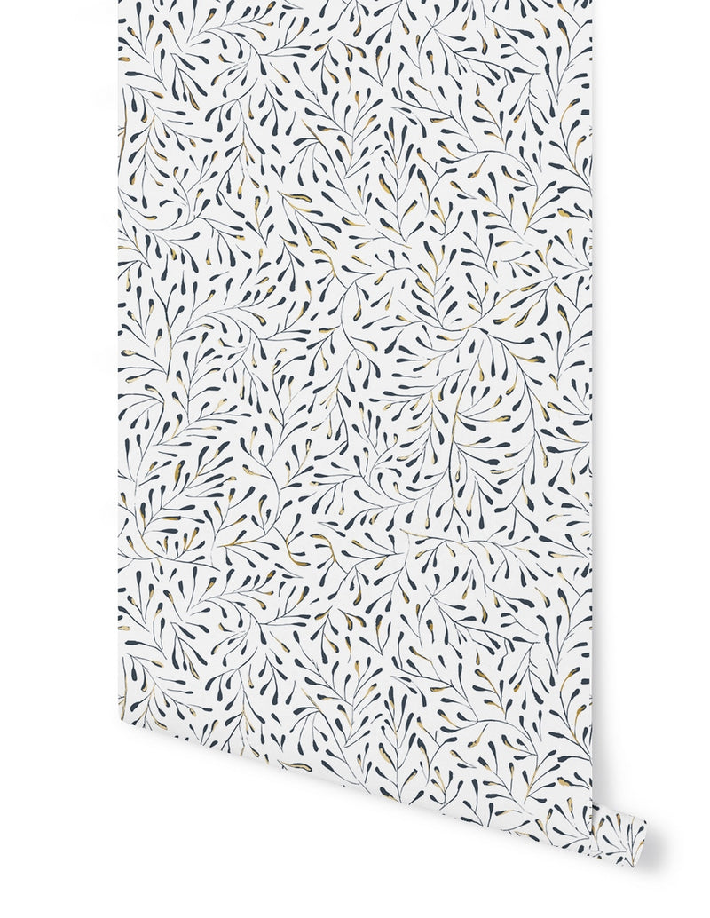 Papier  Blanc Peint Spring - Fondo dorado / azul