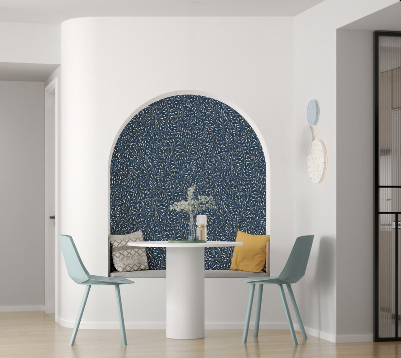 Papier Peint Spring - Blanc Doré / Fond Bleu