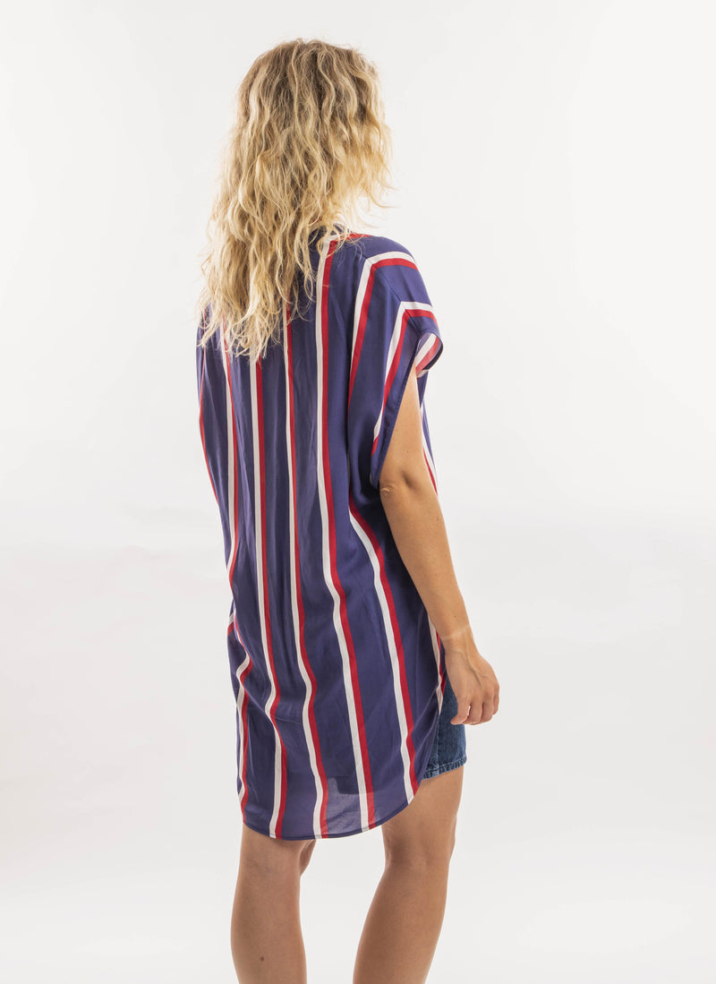 Balmain - Chemise Fluide Sans Manche - Bleu Marine Blanc Rouge - Femme