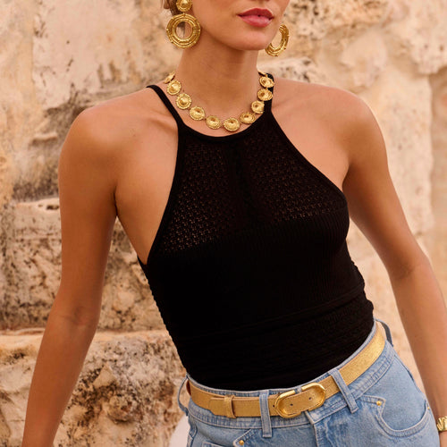 Pointelle Keya Black Tank Top
