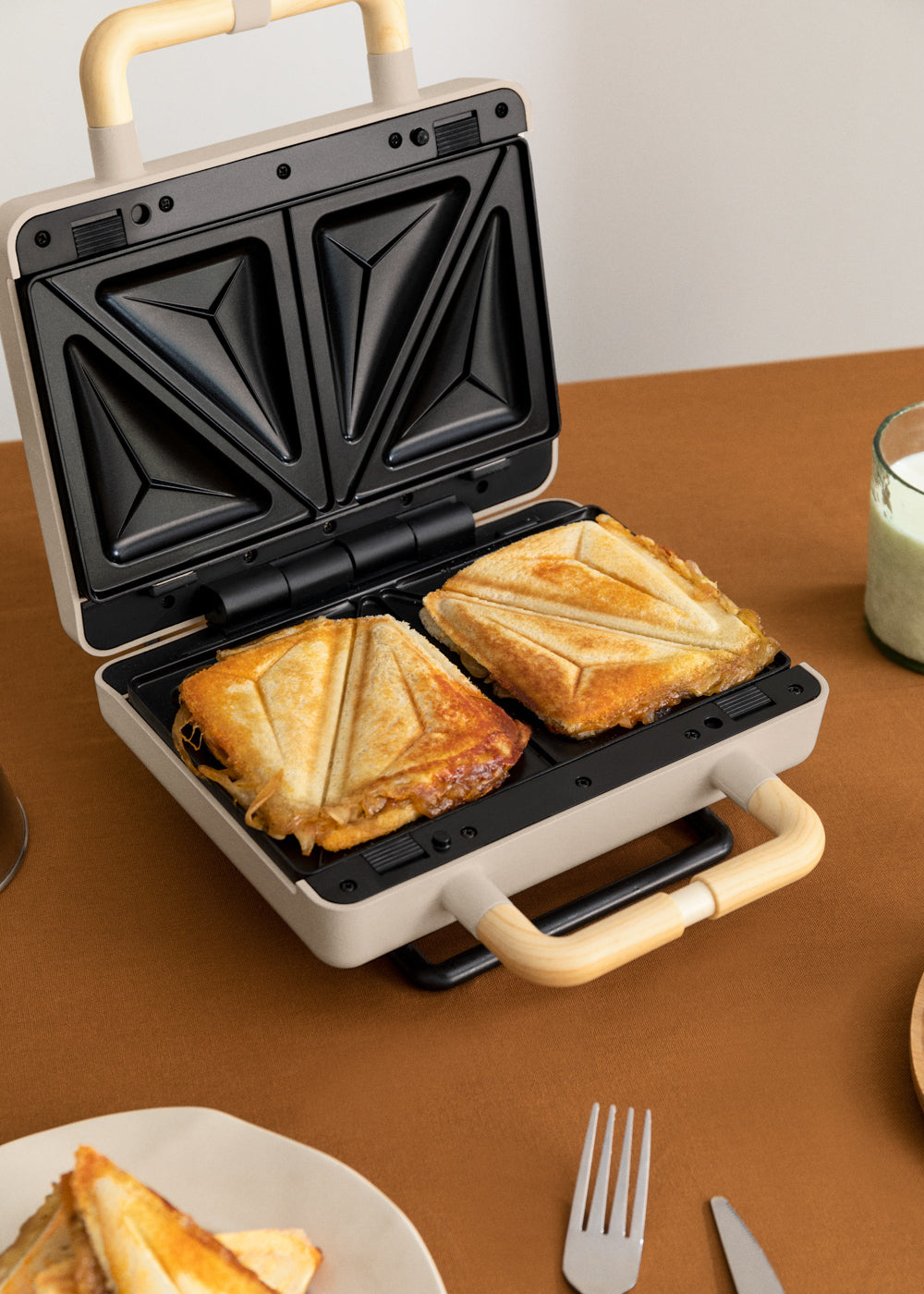 Stone Studio Double - Appareil À Croque-Monsieur, Grill Et Gaufrier À Plaques Interchangeables - Sable