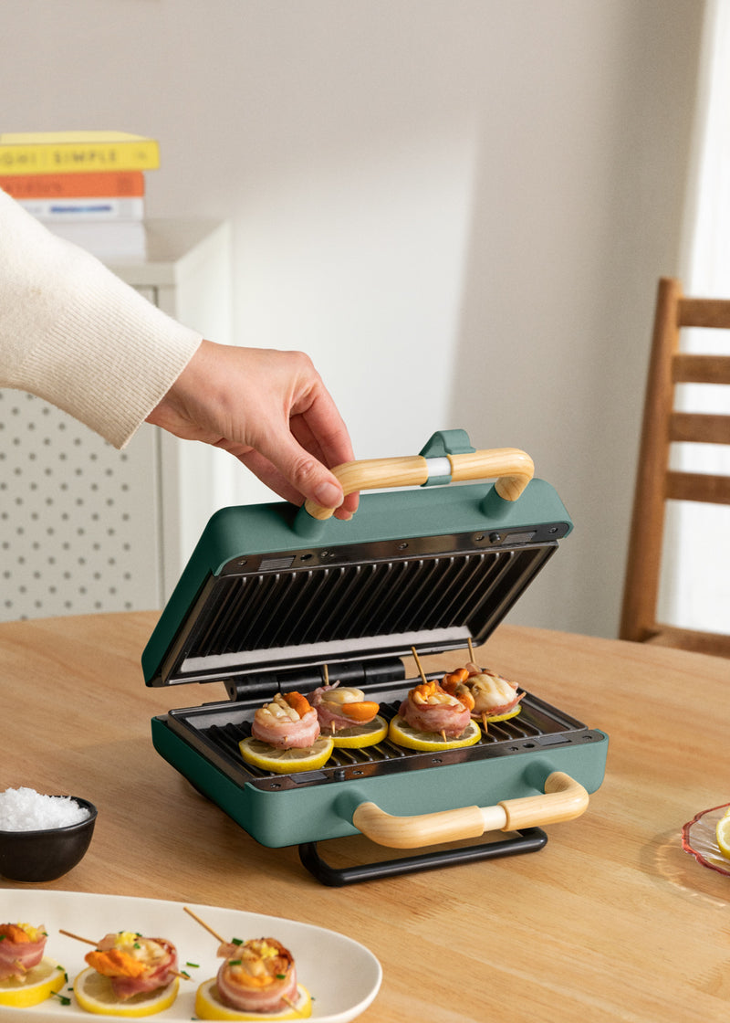 Stone Studio Double - Sandwichera, grill y gofrera con platos intercambiables - Verde salvia