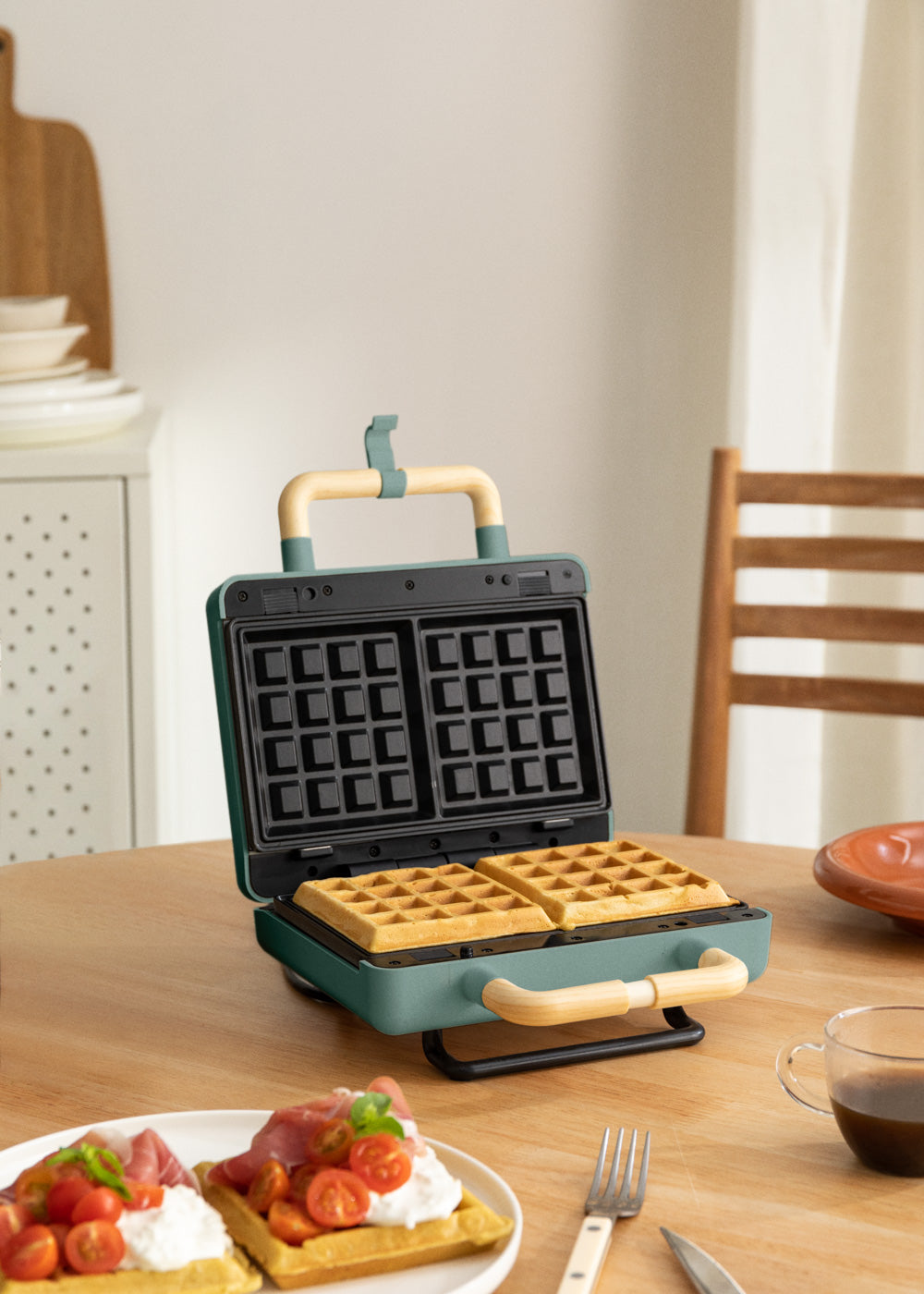Stone Studio Double - Sandwichera, Grill y Gofrera Con Placas Intercambiables - Verde Salvia