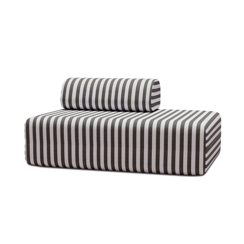 Canapé 2 Places Modulable - Tissu Extérieur À Rayures, Blanc Et Gris Anthracite