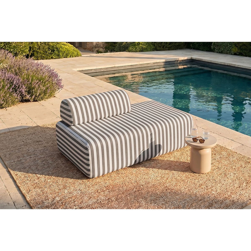 Canapé 2 Places Modulable - Tissu Extérieur À Rayures, Blanc Et Gris Anthracite
