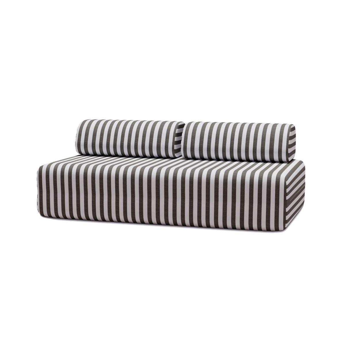 Canapé 3 Places Modulable - Tissu Extérieur À Rayures - Blanc Et Gris Anthracite