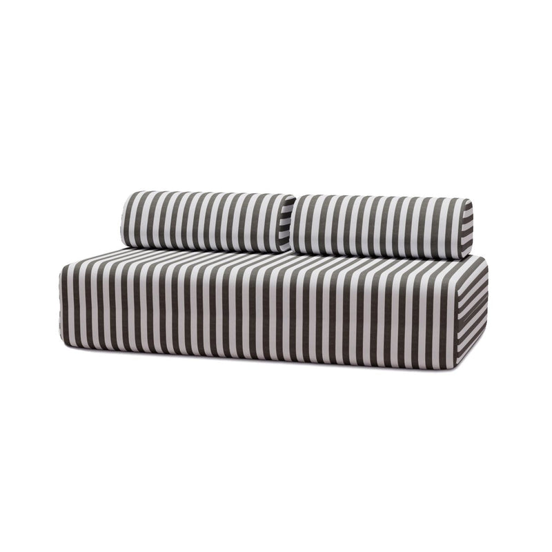 Canapé 3 Places Modulable - Tissu Extérieur À Rayures, Blanc Et Gris Anthracite