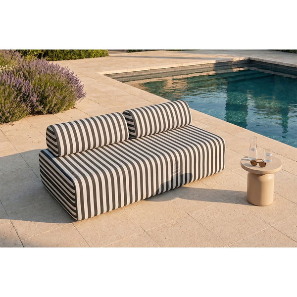 Canapé 3 Places Modulable - Tissu Extérieur À Rayures - Blanc Et Gris Anthracite