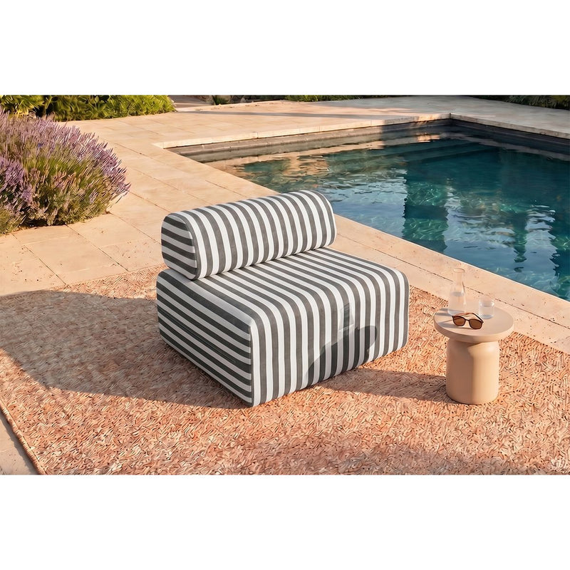 Fauteuil Modulable - Tissu Extérieur À Rayures, Blanc Et Gris Anthracite
