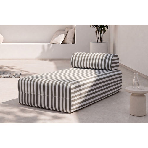 Sofá cama modular - Tela de exterior a rayas, blanco y gris antracita