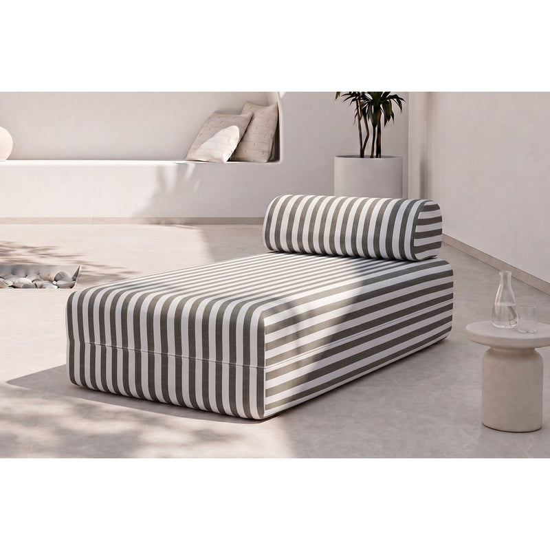 Méridienne Modulable - Tissu Extérieur À Rayures, Blanc Et Gris Anthracite