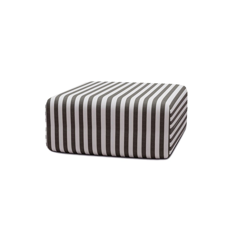 Pouf Modulable - Tissu Extérieur À Rayures, Blanc Et Gris Anthracite