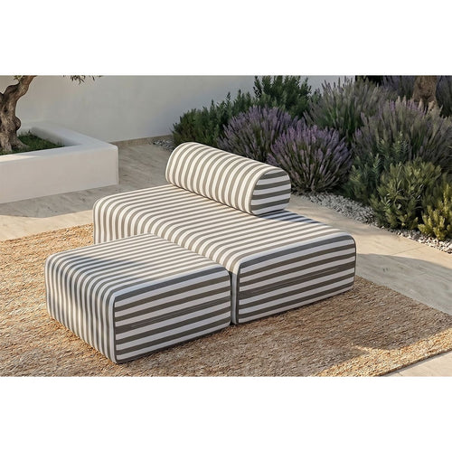 Puf Modular - Tela Exterior Rayas, Blanco y Gris Antracita