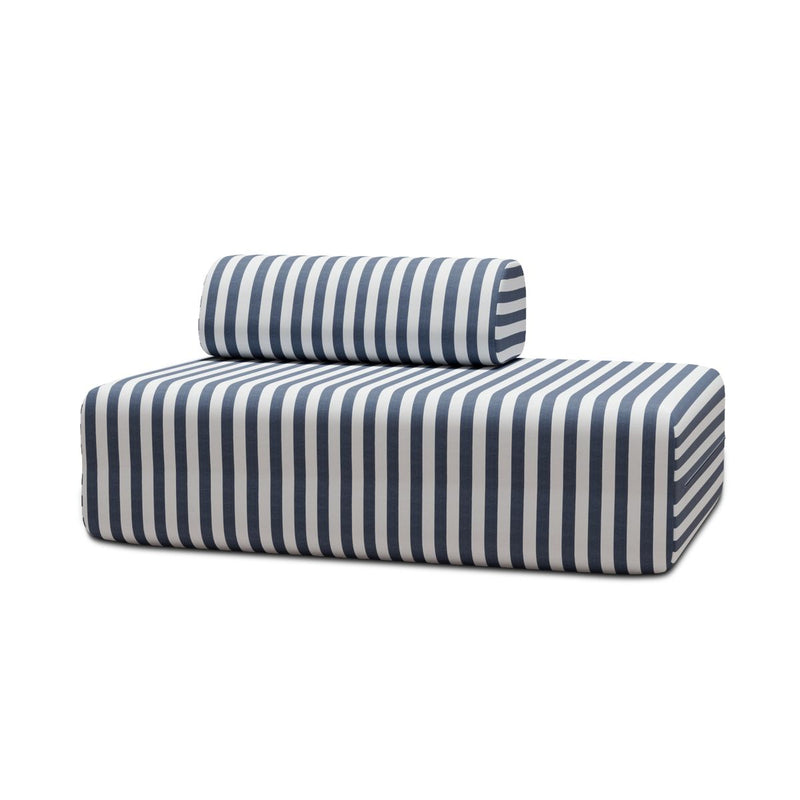 Canapé 2 Places Modulable - Tissu Extérieur À Rayures, Blanc Et Bleu Foncé