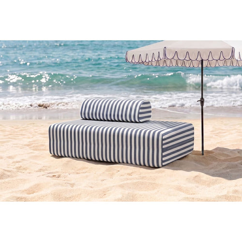 Sofá modular de 2 plazas - Tela exterior a rayas, blanco y azul oscuro