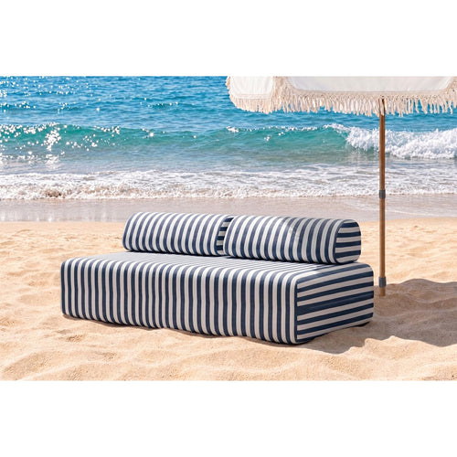 Sofá modular de 3 plazas - Tela exterior a rayas, blanco y azul oscuro