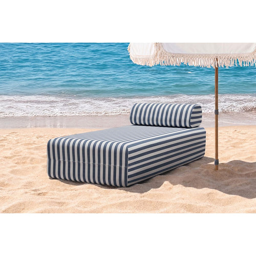 Sofá cama modular - Tela de exterior a rayas, blanco y azul oscuro