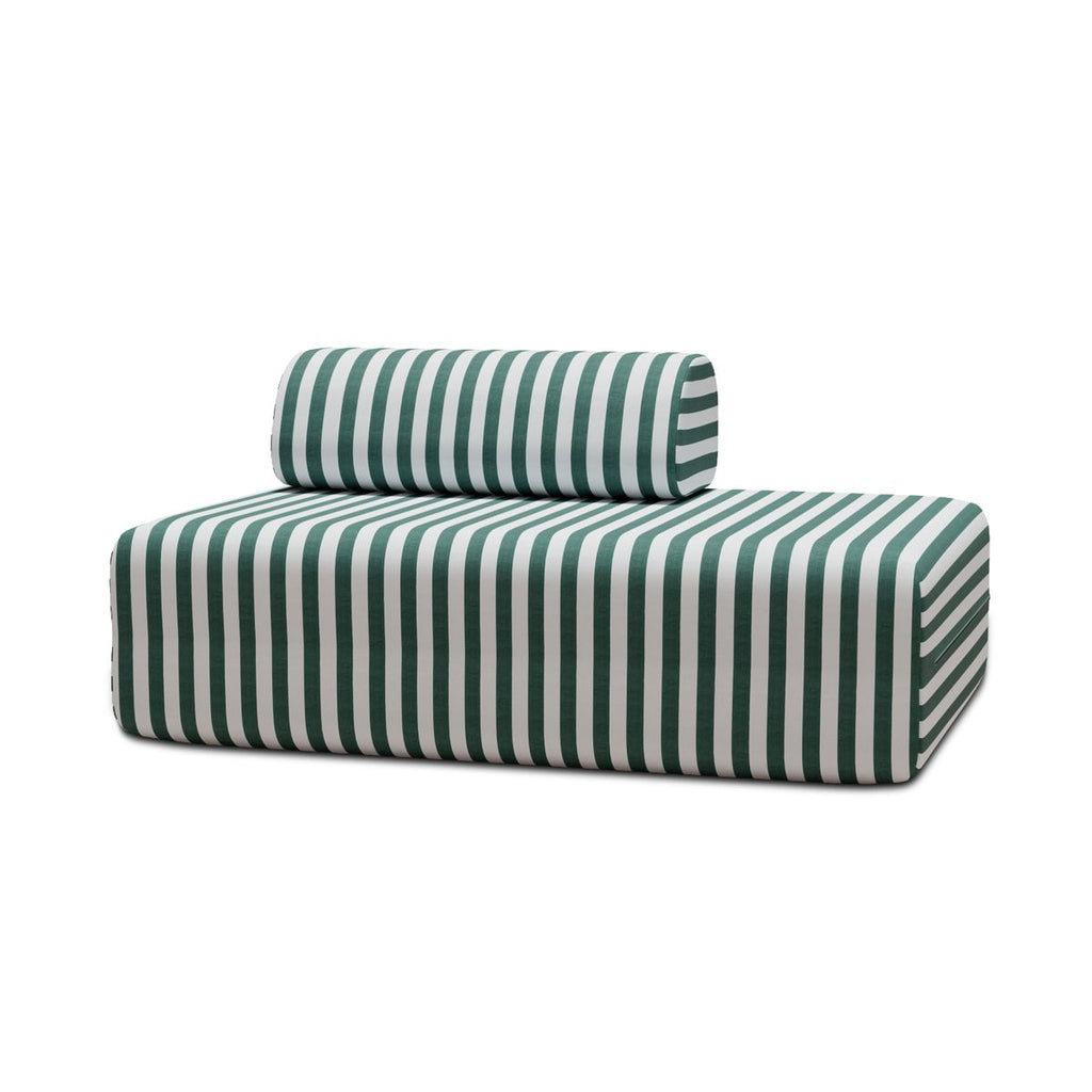 Canapé 2 Places Modulable - Tissu Extérieur À Rayures - Blanc Et Vert Foncé