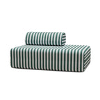 Canapé 2 Places Modulable - Tissu Extérieur À Rayures - Blanc Et Vert Foncé