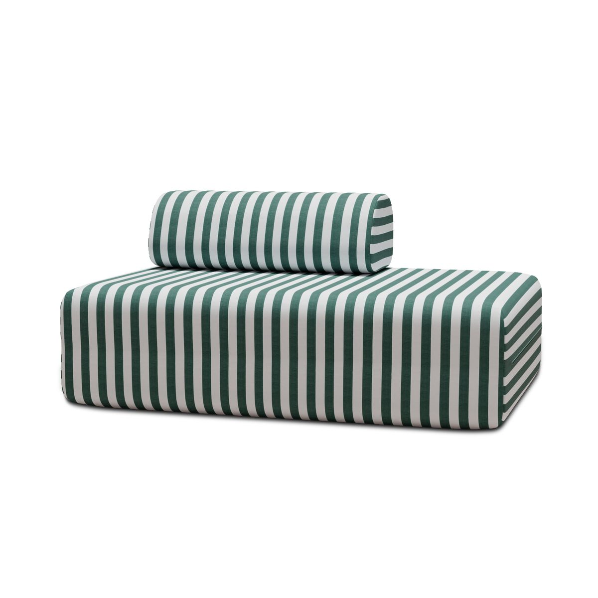 Canapé 2 Places Modulable - Tissu Extérieur À Rayures - Blanc Et Vert Foncé