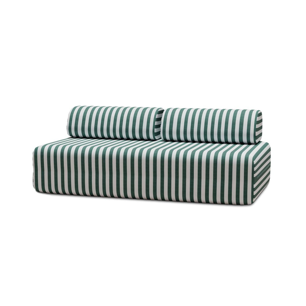 Canapé 3 Places Modulable - Tissu Extérieur À Rayures - Blanc Et Vert Foncé