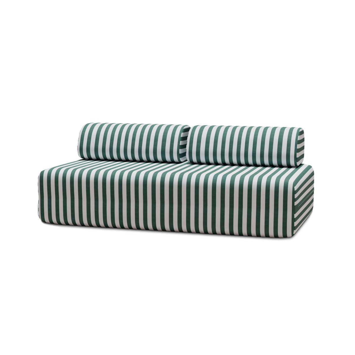 Canapé 3 Places Modulable - Tissu Extérieur À Rayures - Blanc Et Vert Foncé