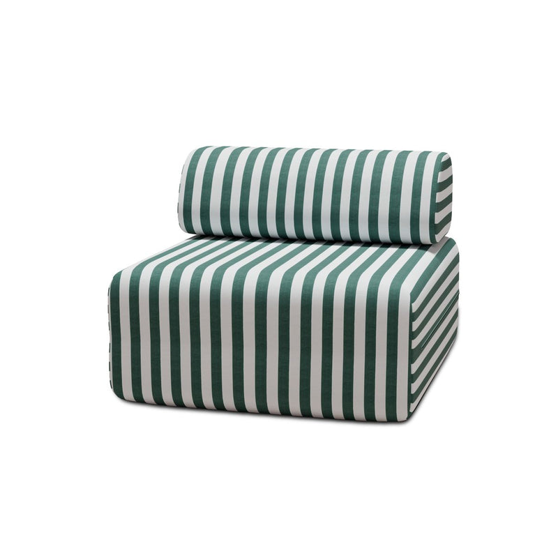 Fauteuil Modulable - Tissu Extérieur À Rayures, Blanc Et Vert Foncé
