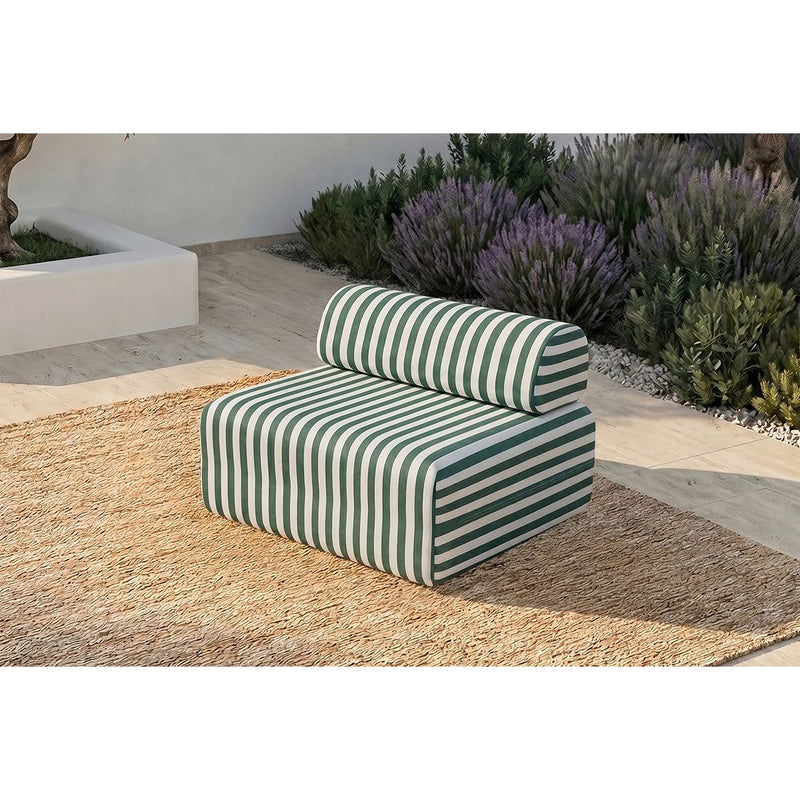 Fauteuil Modulable - Tissu Extérieur À Rayures, Blanc Et Vert Foncé