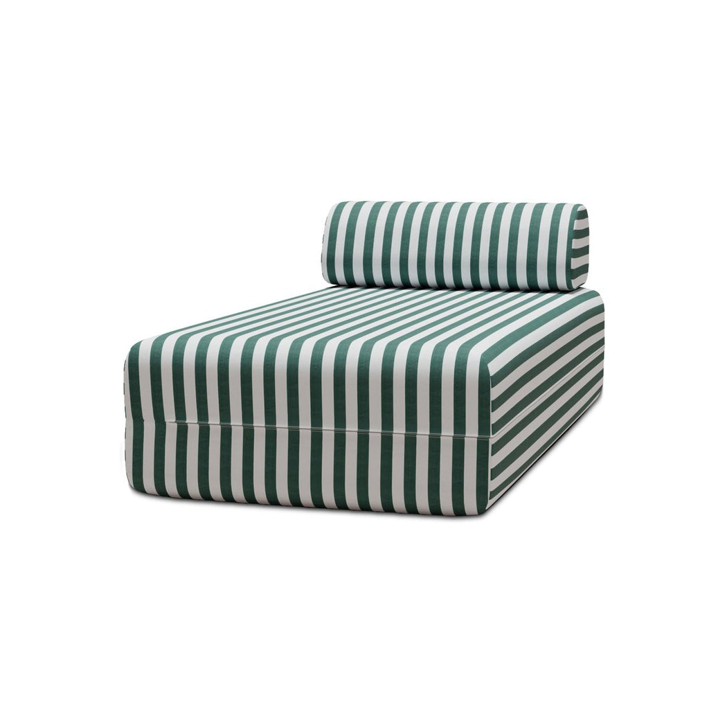 Méridienne Modulable - Tissu Extérieur À Rayures - Blanc Et Vert Foncé