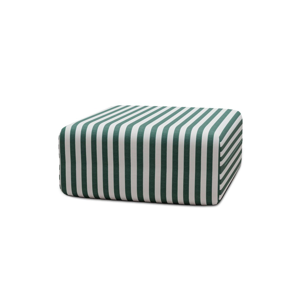 Pouf Modulable - Tissu Extérieur À Rayures - Blanc Et Vert Foncé
