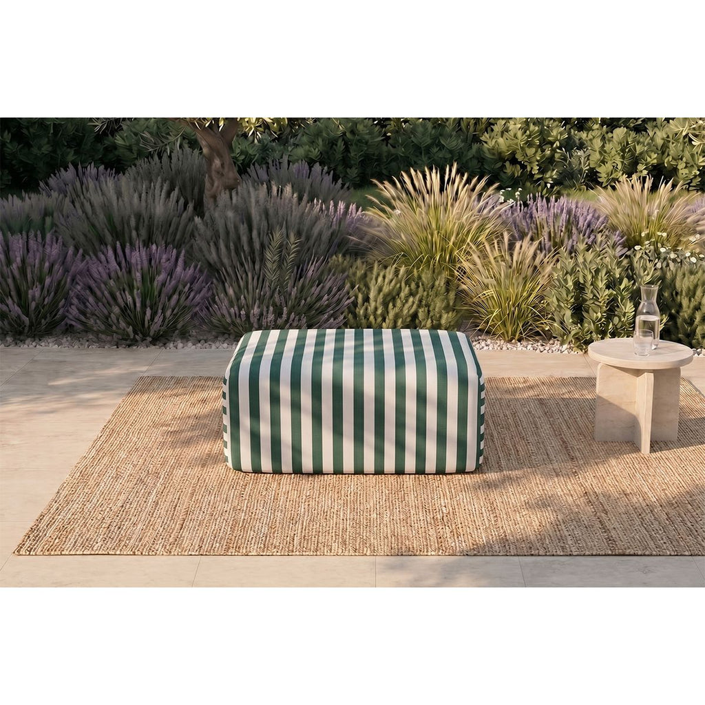 Puf Modular - Tela Exterior a Rayas - Blanco y Verde Oscuro