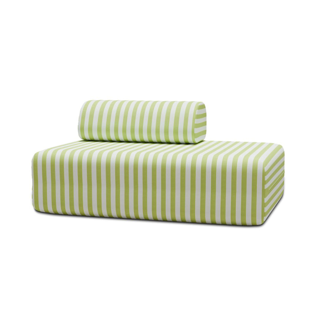 Canapé 2 Places Modulable - Tissu Extérieur À Rayures - Blanc Et Vert Anis