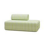 Canapé 2 Places Modulable - Tissu Extérieur À Rayures - Blanc Et Vert Anis