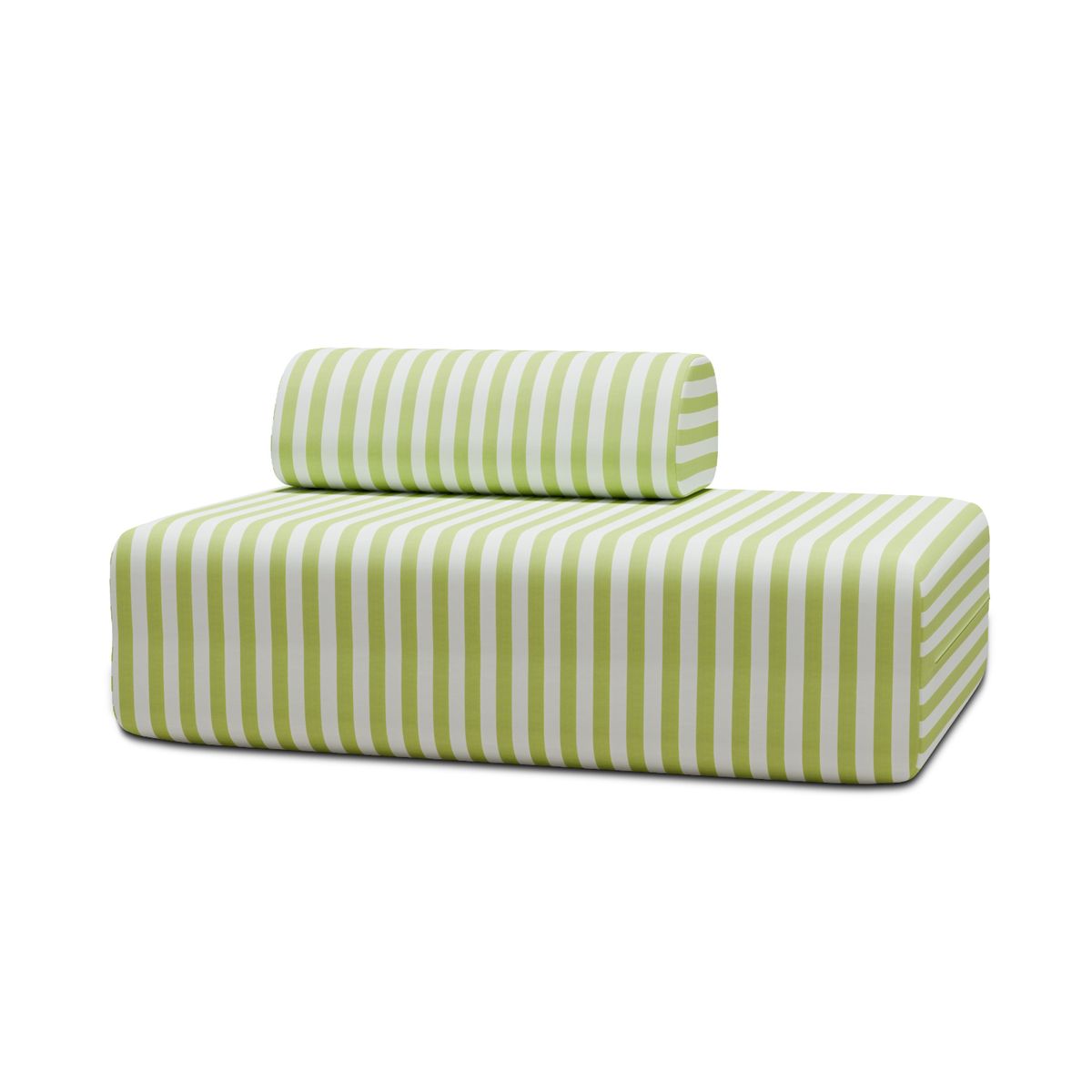 Canapé 2 Places Modulable - Tissu Extérieur À Rayures - Blanc Et Vert Anis