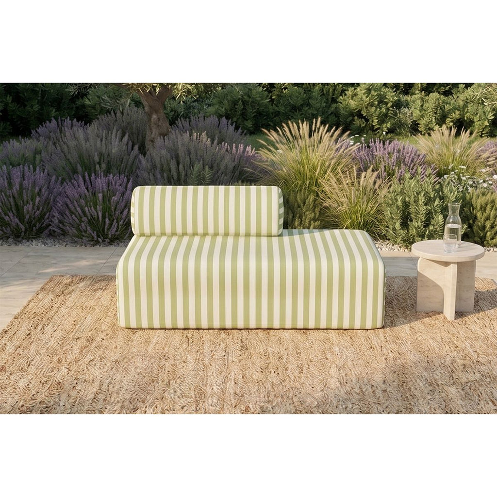 Canapé 2 Places Modulable - Tissu Extérieur À Rayures - Blanc Et Vert Anis