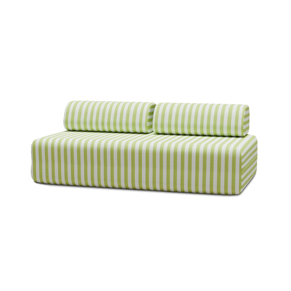 Canapé 3 Places Modulable - Tissu Extérieur À Rayures - Blanc Et Vert Anis