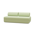 Canapé 3 Places Modulable - Tissu Extérieur À Rayures - Blanc Et Vert Anis