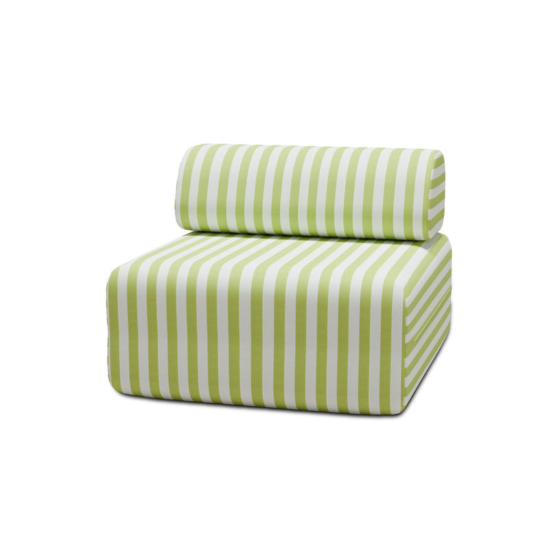 Fauteuil Modulable - Tissu Extérieur À Rayures, Blanc Et Vert Anis