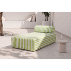 Méridienne Modulable - Tissu Extérieur À Rayures - Blanc Et Vert Anis