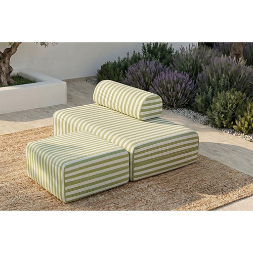 Puf modular - Tela exterior a rayas, blanco y verde lima