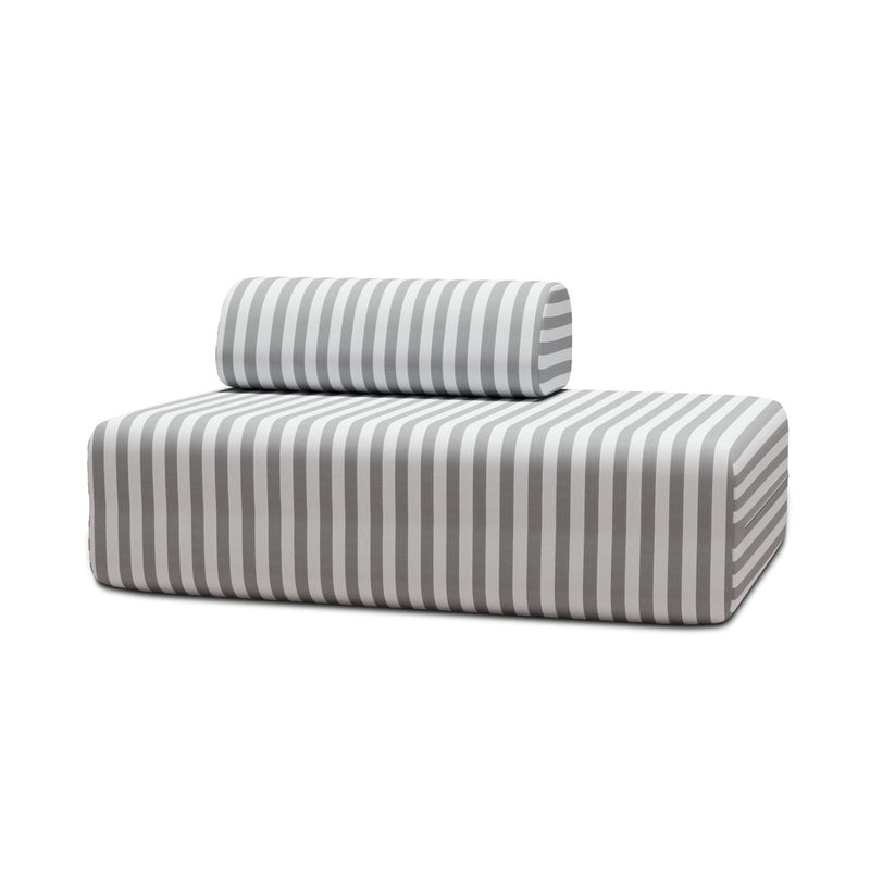Canapé 2 Places Modulable - Tissu Extérieur À Rayures, Blanc Et Gris