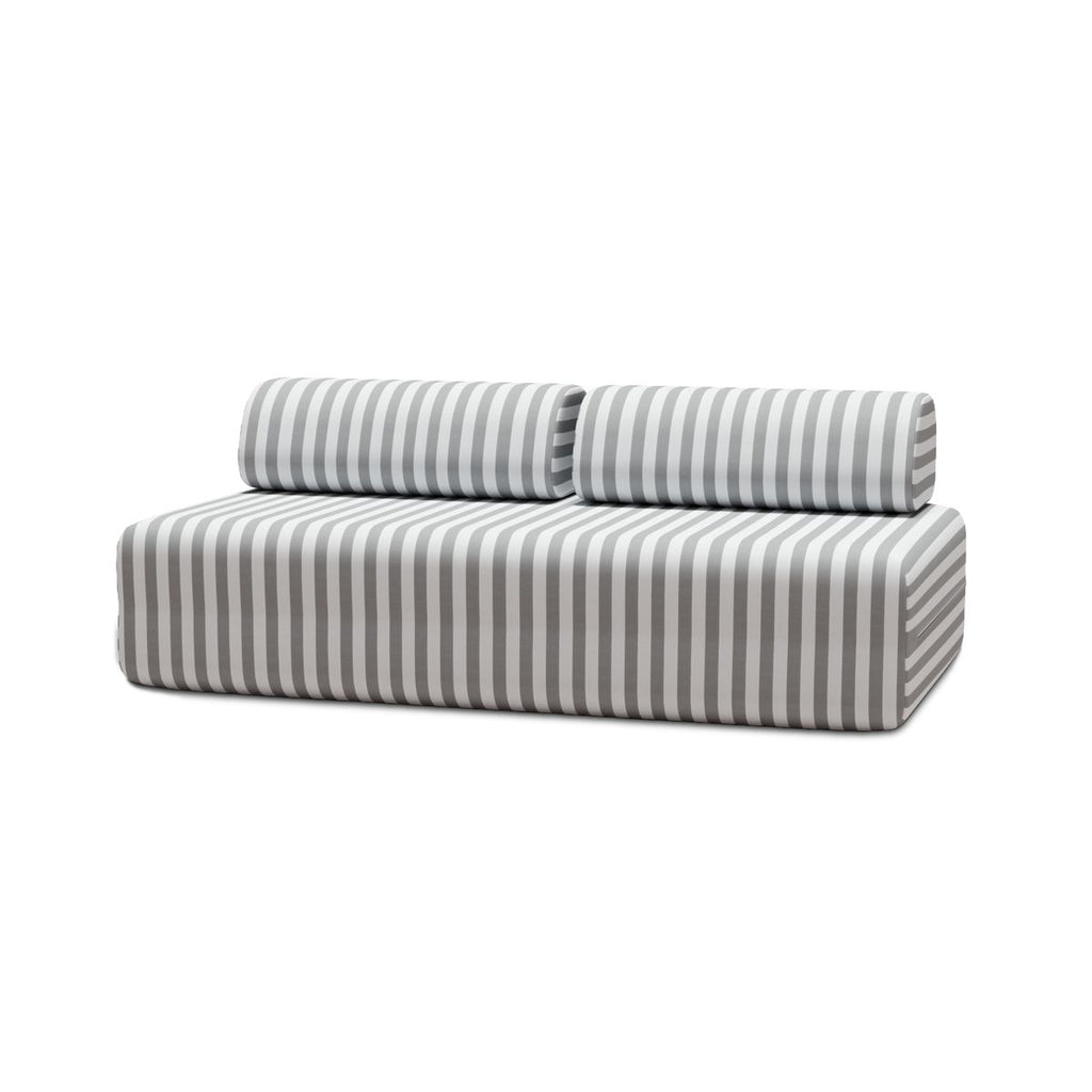 Canapé 3 Places Modulable - Tissu Extérieur À Rayures - Blanc Et Gris