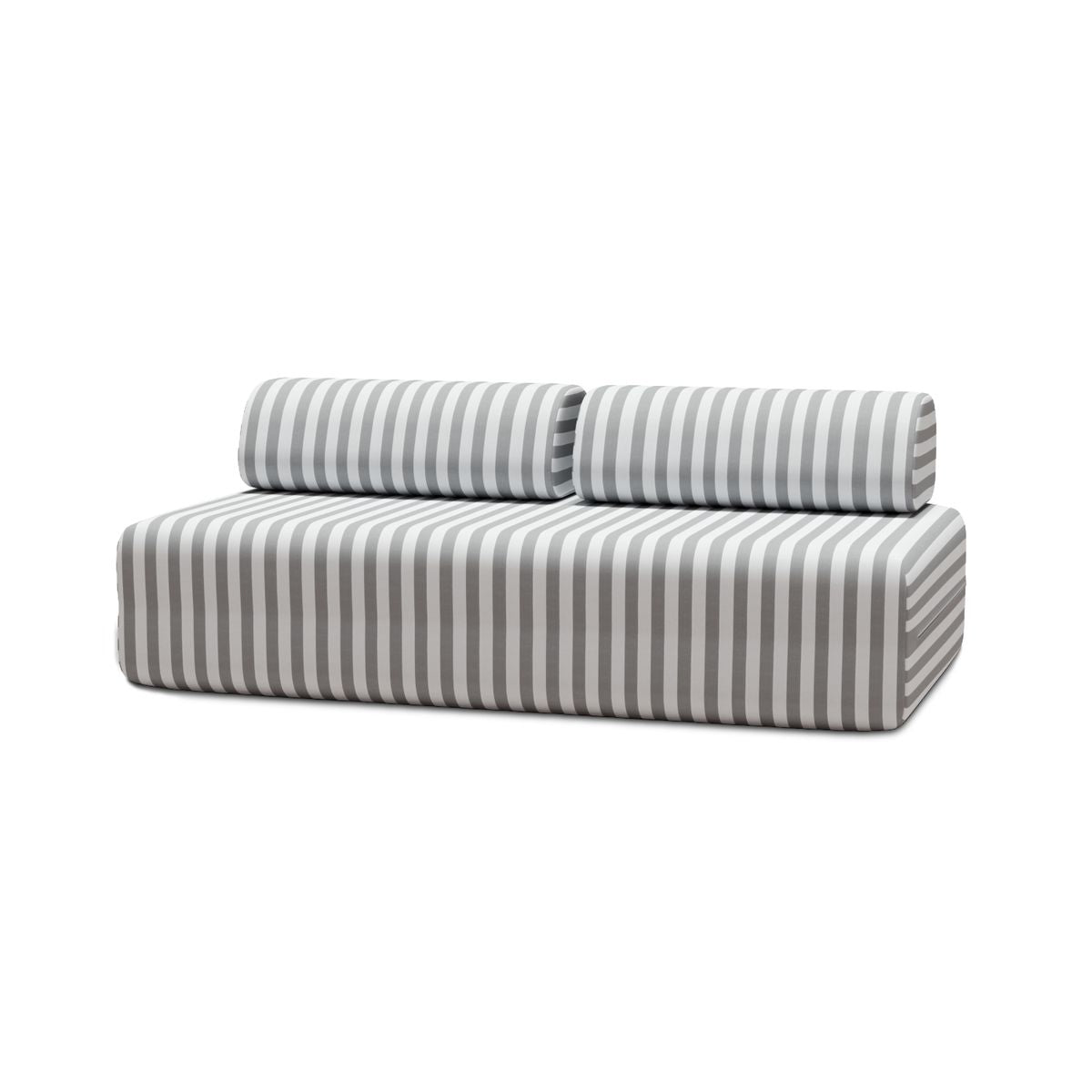 Canapé 3 Places Modulable - Tissu Extérieur À Rayures - Blanc Et Gris